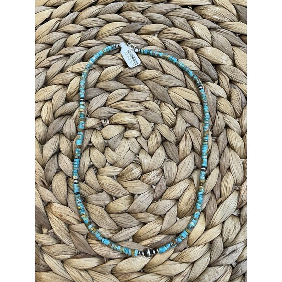 Green Turquoise Stabilized 6mm Heishi Navajo Pearls Sterling Silver Necklace - Picture 5 of 7